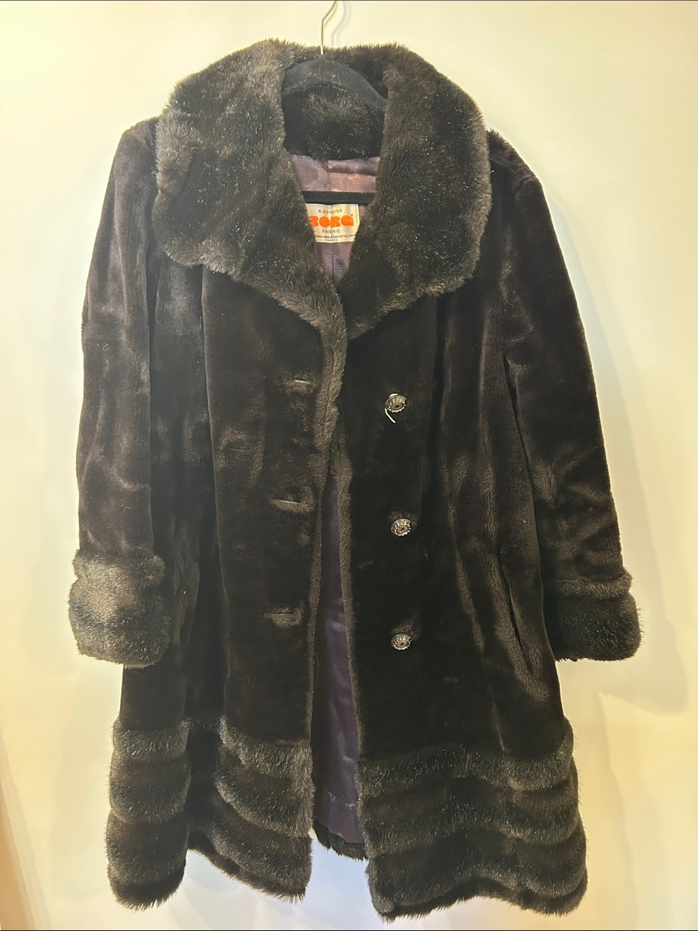 Women’s Dark Brown Faux Fur Coat with Plush Collar